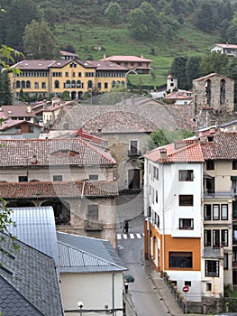 Camprodon, panoramic view of the church of Santa Maria on a rainy day photo