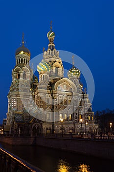 Church of the Savior on blood illuminated.Saint Petersburg.