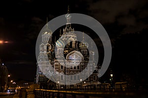 Church of the Savior on Blood in St. Petersburg illuminated in the Evening