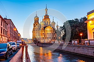Church of Savior on Spilled Blood Spas na Krovi on Griboedov canal at dawn, Saint Petersburg, Russia