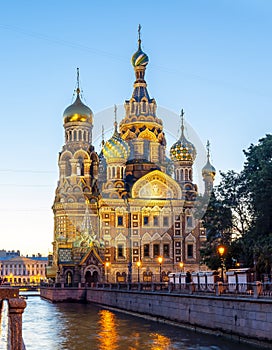 Church of the Savior on Spilled Blood Spas na Krovi on Griboedov canal at dawn, St. Petersburg, Russia