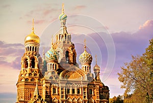 Church of the Saviour on Spilled Blood or Cathedral of the Resurrection of Christ at sunset, St. Petersburg, Russia