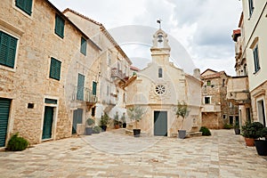 Church on a small square in Jelsa on the island of Hvar