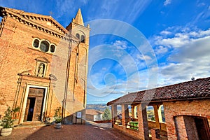 Church and small square. Monticello D'Alba, Italy.