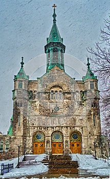 Church on a Snowy Winter scene