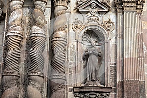 Church of the Society of Jesus, La Compania in Quito, Ecuador. Exterior facade detail