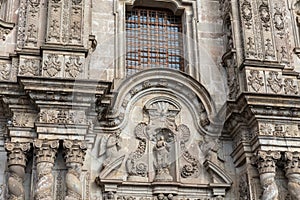 Church of the Society of Jesus, La Compania in Quito, Ecuador. Exterior facade detail