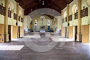Church in Somosomo, Taveuni,, Fiji. Interior without benches only raffia carpets.