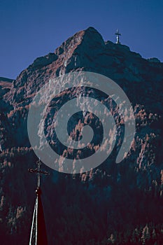 Church Spire and Cross at Mountain Top