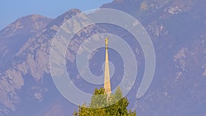 Church spire in Daybreak Utah with statue on top