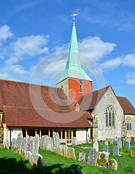 Church and spire of St Mary & St Gabriel, Harting, Sussex, UK