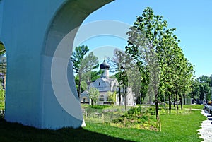 Church in spring in Zaryadye Park