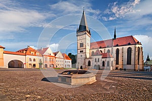 The church of st. Egidius on Town hall square in Bardejov town during summer