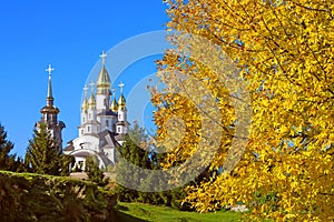 Church of St. Eugene and beautiful autumn foliage, Buki, Ukraine