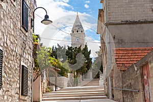 The church of St. George with street detail from Primosten, Croatia