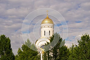 Church of St. George the Victorious against the blue sky.