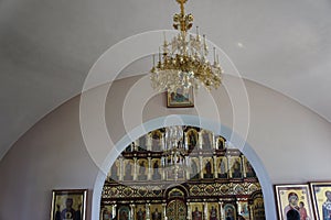 Iconostasis of the altar of the Orthodox Church of St. George the Victorious in the city of Dedovsk, Moscow region
