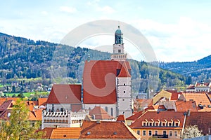Church of St. James the Greater in Prachatice city of South Bohemia a historic tower