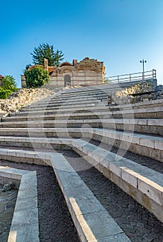 The Church of St John Aliturgetos and the Ancient Theatre in Nessebar ancient city on the Bulgarian Black Sea Coast. Nesebar or