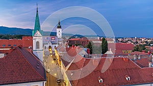 Church of St. Mark day to night timelapse and parliament building Zagreb, Croatia.