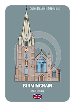 Church St Martin in the Bull Ring in Birmingham, UK. Architectural symbols of European cities