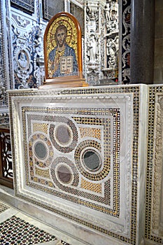 Golden decor and decor in Santa Maria dell`Ammiraglio, Palermo, Sicily Italy photo