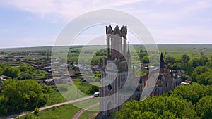 Church of St. Mary in the neo-gothic style in the village of Kamenka, Saratov region, Russia. The ruins of the church