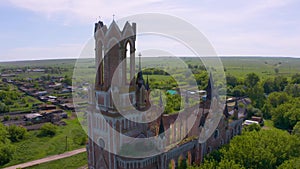 Church of St. Mary in the neo-gothic style in the village of Kamenka, Saratov region, Russia. The ruins of the church