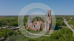 Church of St. Mary in the neo-gothic style in the village of Kamenka, Saratov region, Russia. The ruins of the church