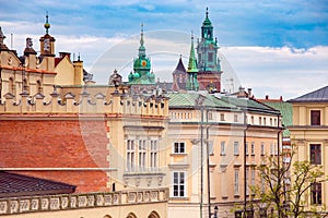 Krakow. St. Mary`s Church and market square at dawn.