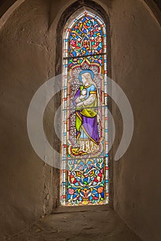 Church of St Mary the Virgin stain glass widow, Eastry, Kent England