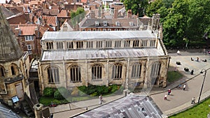 The church St Michael le Belfry seen from the tower of York Minster in York, Northern England