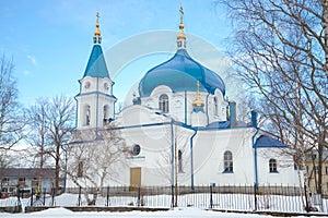 The Church of St. Nicholas the Wonderworker close-up on a February day. Sortavala, Karelia