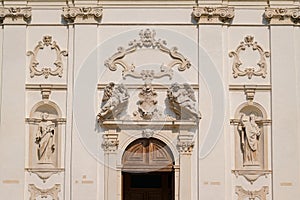 Church of St. Peter and Paul with carved facade bearing the statues of the two saints, Padua, Italy