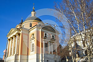 The church of St. Varvara in sunny day. Street Varvarka. Moscow, Russia