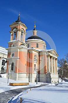 The church of St. Varvara in sunny winter day. Street Varvarka. Moscow, Russia