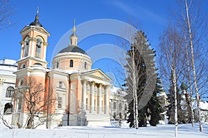 The church of St. Varvara in sunny winter day. Street Varvarka. Moscow, Russia