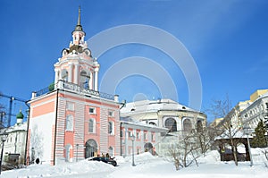 The church of St. Varvara in sunny winter day. Street Varvarka. Moscow, Russia