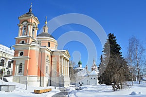 The church of St. Varvara in sunny winter day. Street Varvarka. Moscow, Russia