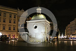 Church of St. Wojciech at the Main Market Square, night view, Krakow, Poland