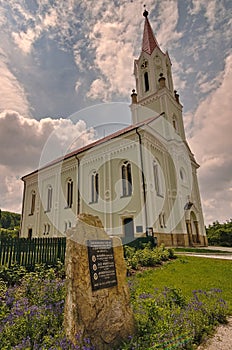 Church in St?ítež nad Be?vou village near to Rožnov pod Radhošt?m with memorial monument of WW2 victims.