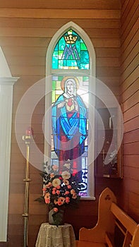 Church - Stained glass window inside a church in Gladstone Qld Australia