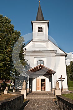 Church with statues in Oravsky Biely Potok