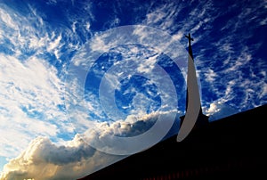 Church Steeple against a cloudy sky 02 photo