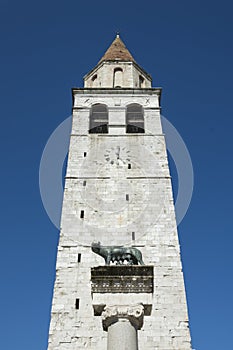 Church steeple with clock