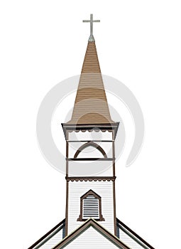 Church steeple with cross isolated.