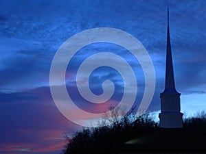 Church steeple at sunset