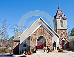 Church with Stone Face and Red Doors