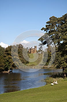 Church at Stowe Gardens and house