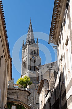 Church in street Saint Emilion village in Bordeaux region